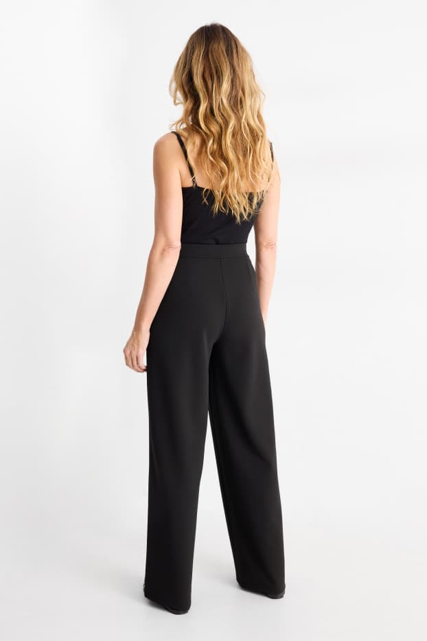 Femmes - Pantalon en jersey - mid waist - wide leg - noir