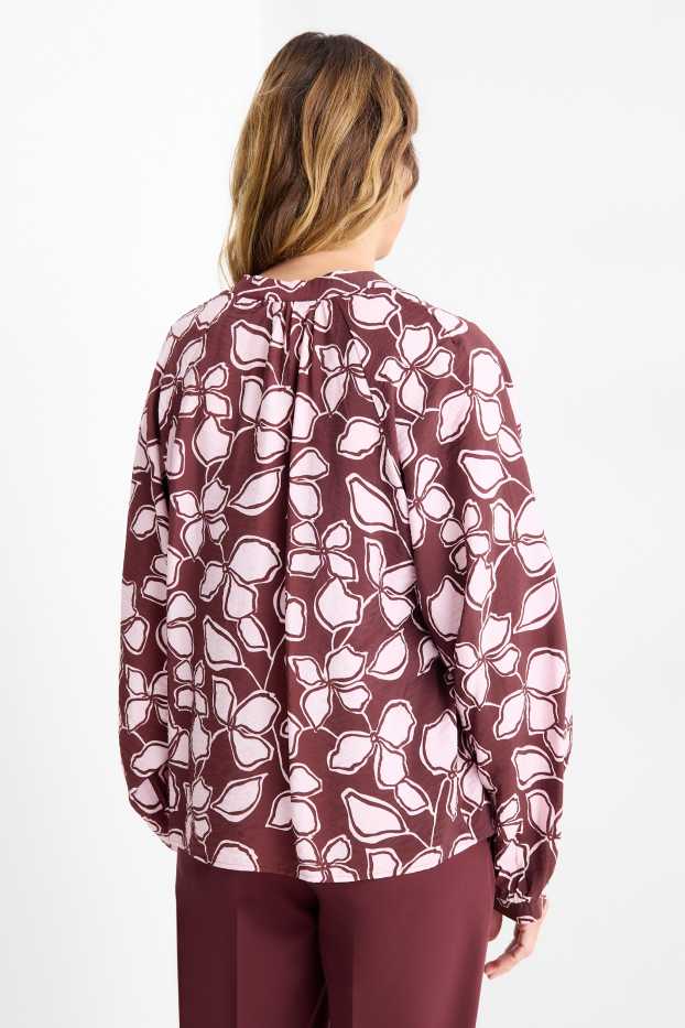 Women - V-neck blouse - floral - brown / rose