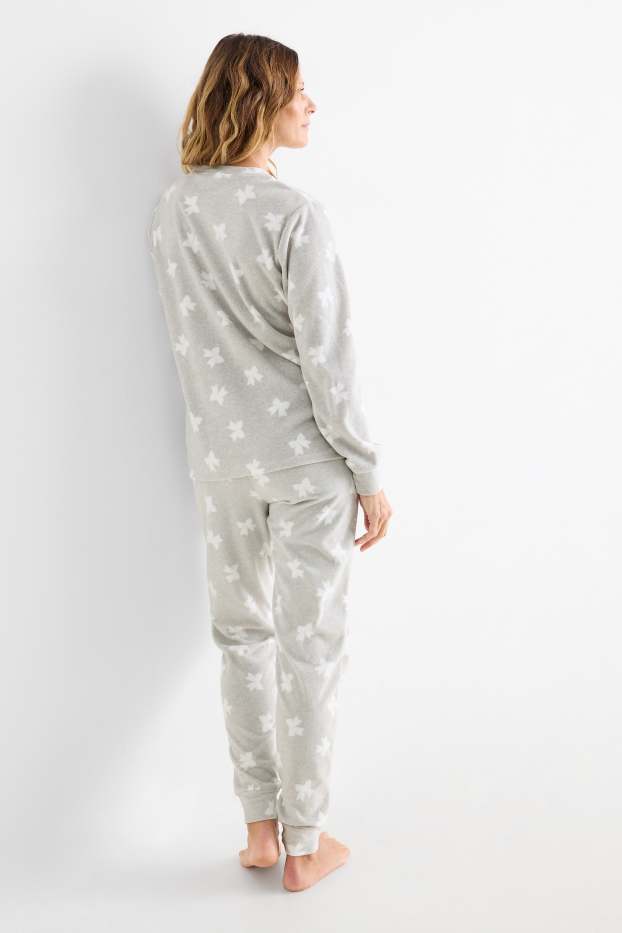 Damen - Fleece-Pyjama - 2 teilig - gemustert - hellgrau
