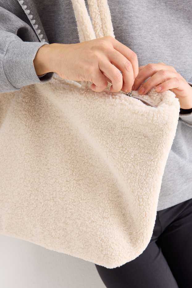 Donna - Shopper grande effetto peluche - beige