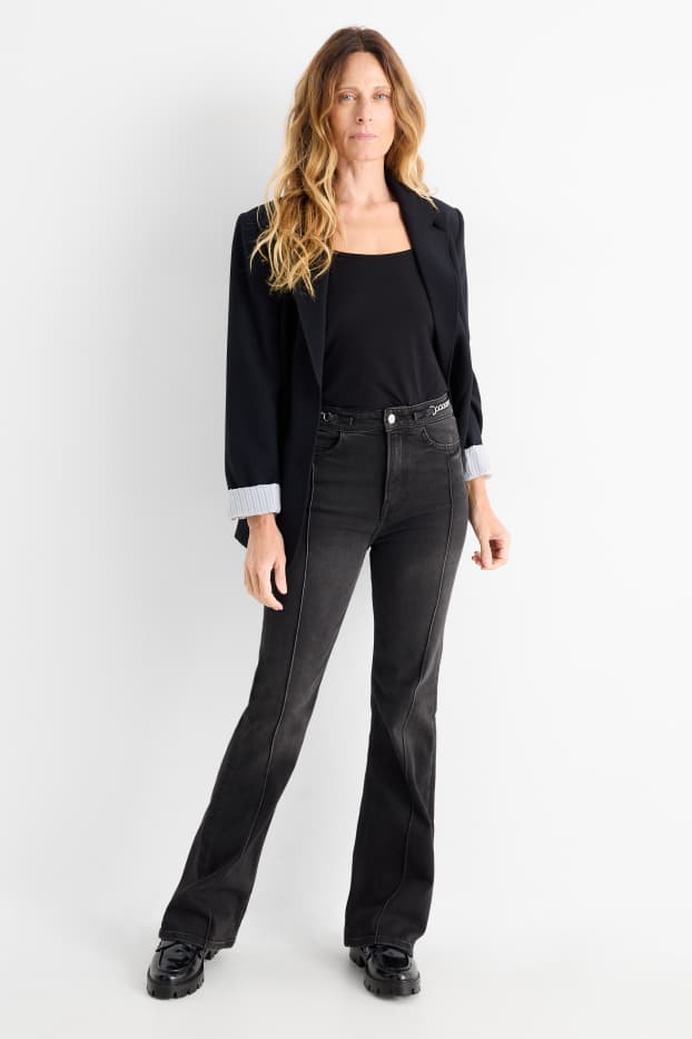 Dames - Flared jeans - high waist - jeansdonkergrijs