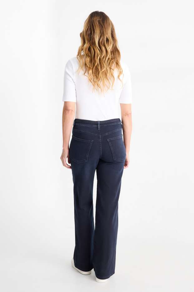 Women - +Wide leg jeans - mid-rise waist - LYCRA® - denim-dark blue