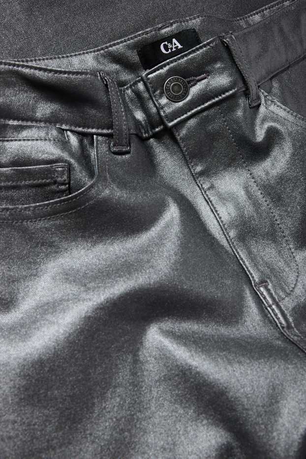 Donna - Pantaloni - vita alta - skinny fit - similpelle - argento