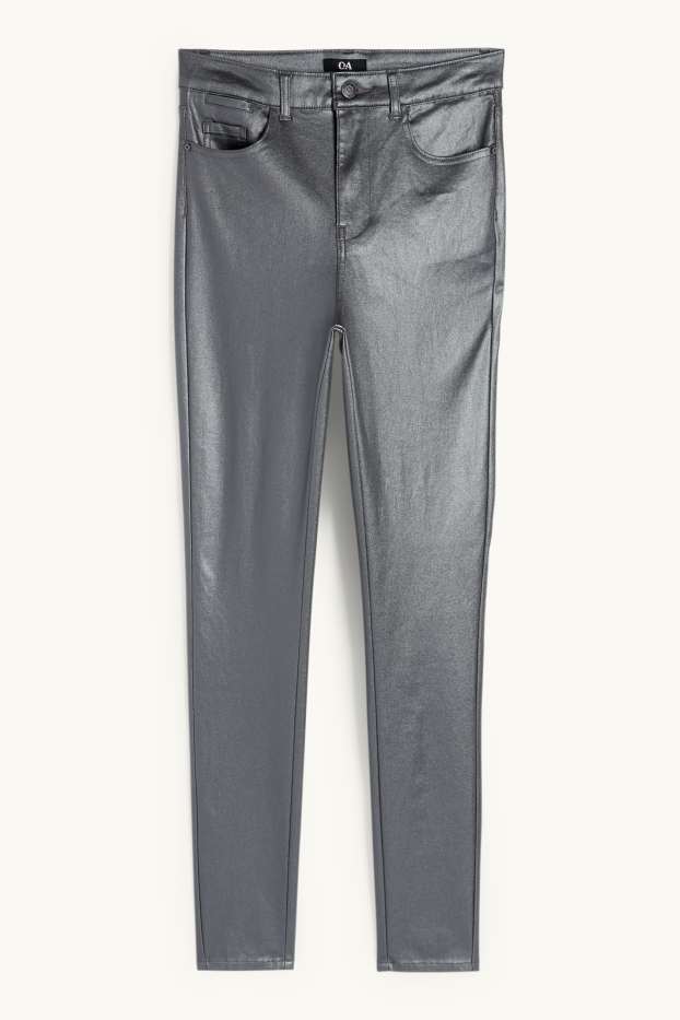 Donna - Pantaloni - vita alta - skinny fit - similpelle - argento