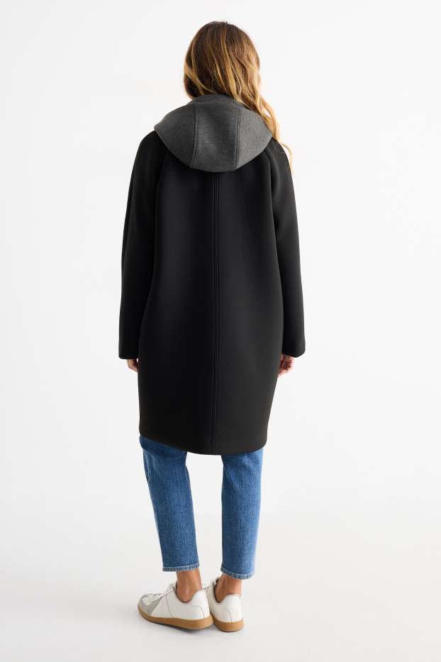Femei - Palton cu glugă - negru