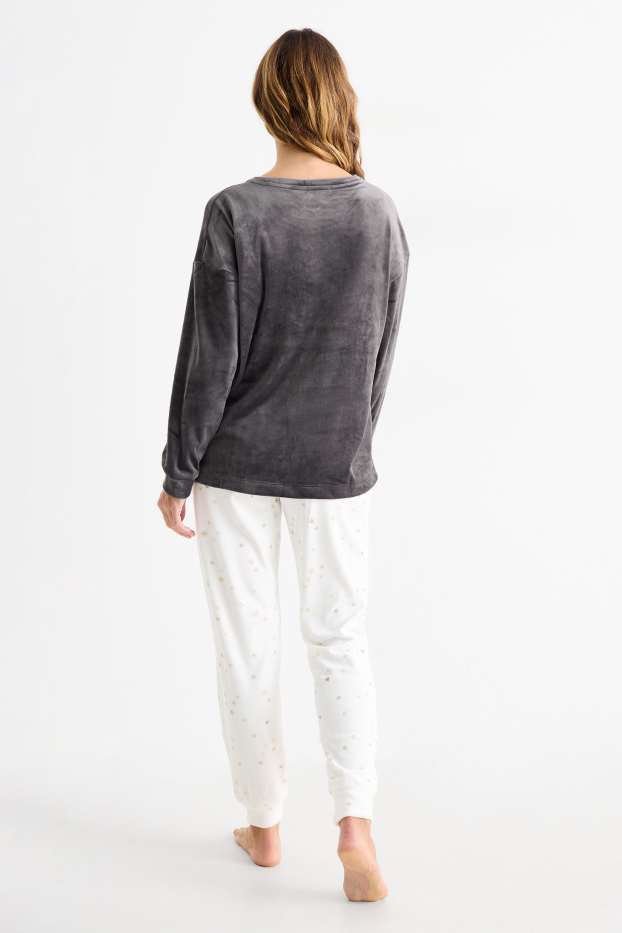 Damen - Winterpyjama - Glanz-Effekt - dunkelgrau / weiss