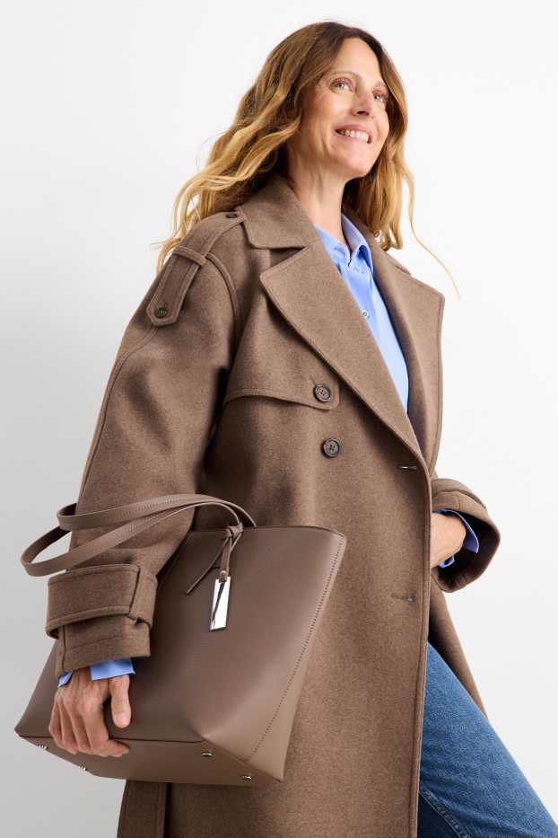 Dámské - Velká kabelka shopper - imitace kůže - světle hnědá