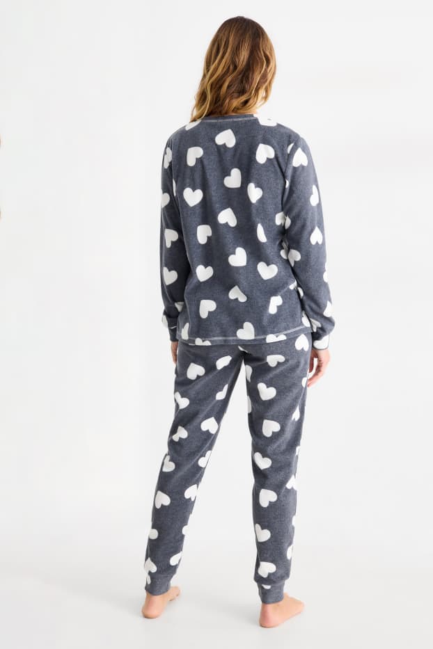 Dames - Fleece pyjama - met patroon - grijs