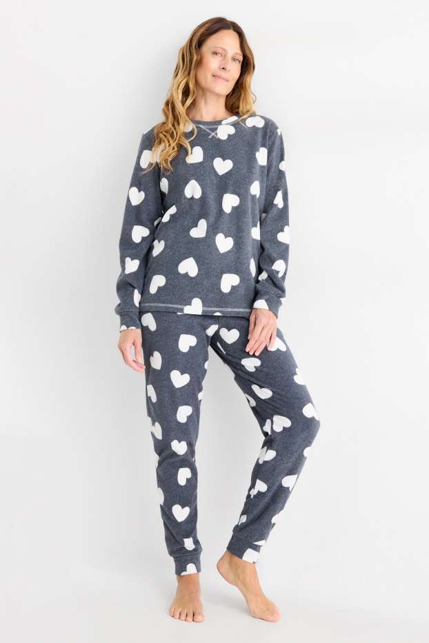 Dames - Fleece pyjama - met patroon - grijs