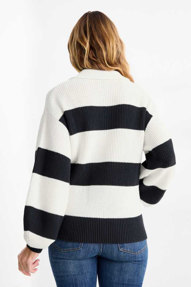 Dona - Jersei amb el coll en punta - acanalat - de ratlles - blanc/negre