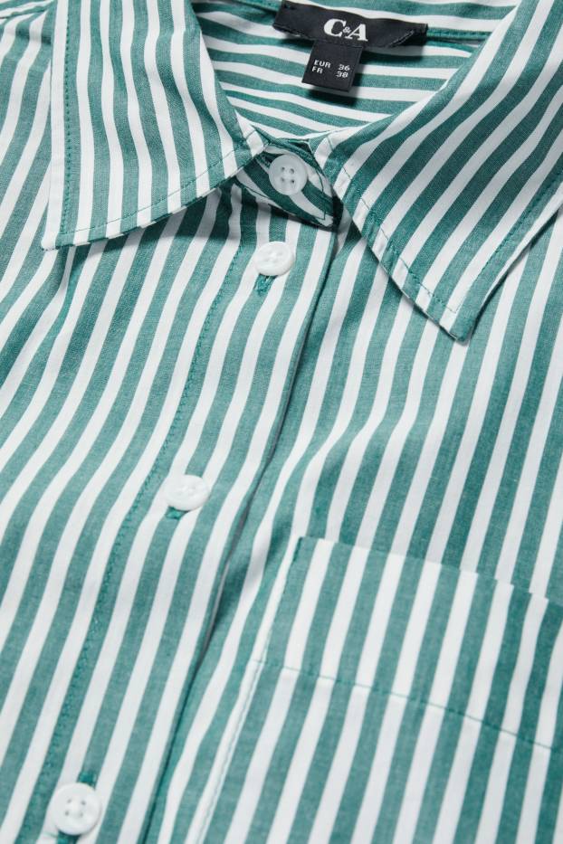 Damen - Bluse - gestreift - grün / cremeweiss