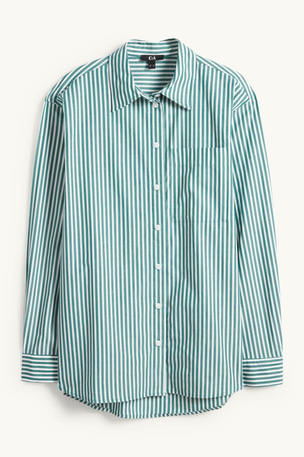 Damen - Bluse - gestreift - grün / cremeweiss