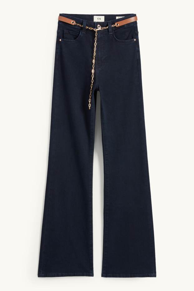 Damen - Flared Jeans mit Gürtel - High Waist - LYCRA® - dunkeljeansblau