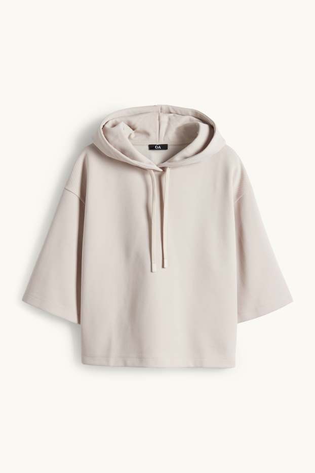 Femmes - Sweat à capuche - finition côtelée - beige clair