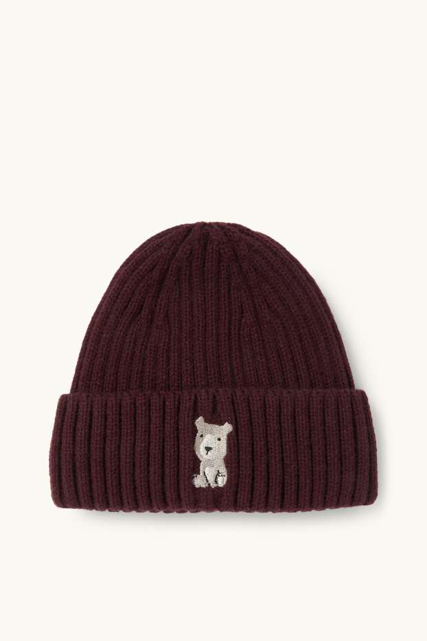 Bambini - Motivo orso - berretto - a costine - marrone