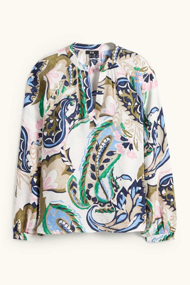 Kobiety - Bluzka z dekoltem V - ze wzorem - kremowobiały