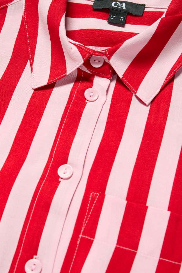 Women - Blouse - striped - rose / red