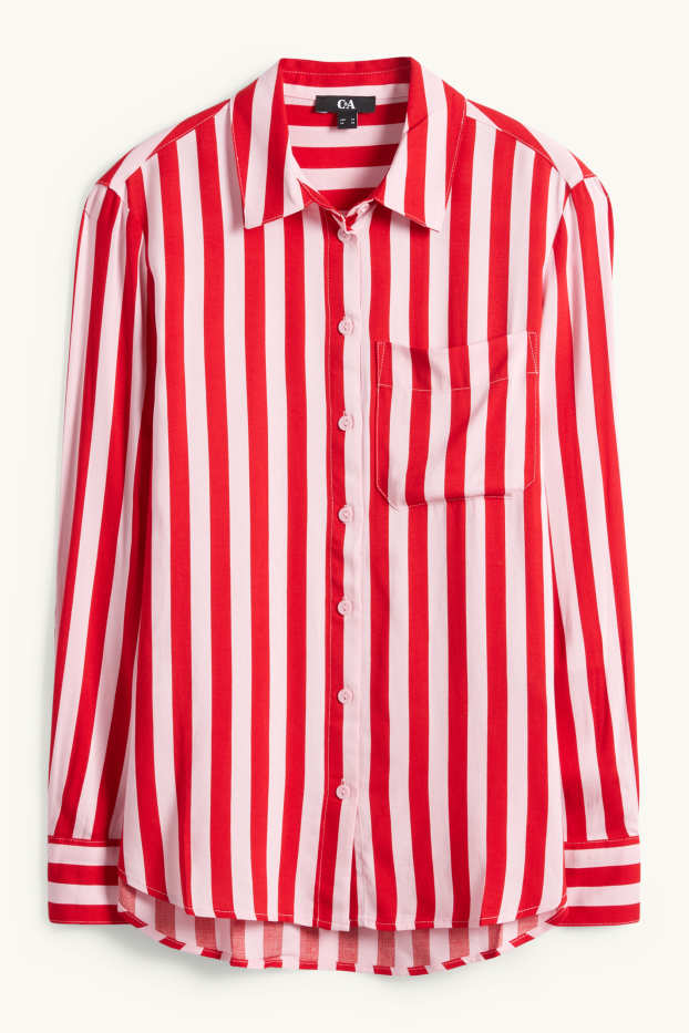 Women - Blouse - striped - rose / red