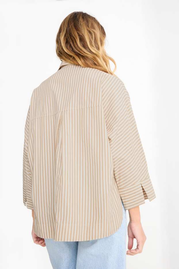 Dames - Blouse met V-hals - beige