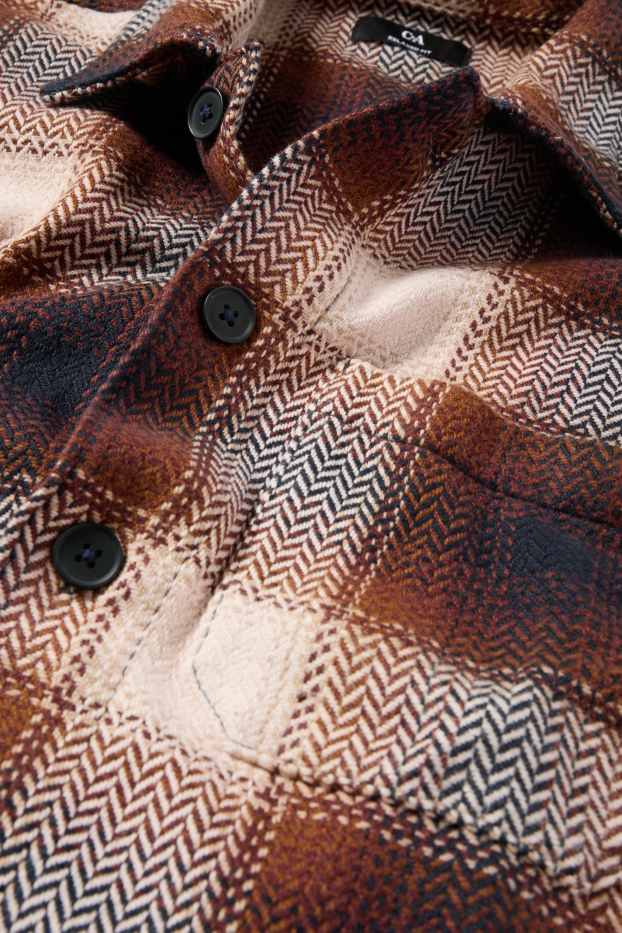 Uomo - Giacca a camicia - relaxed fit - a quadri - marrone
