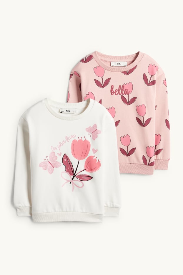 Enfants filles - Lot de 2 - tulipe et papillon - sweat - blanc / rose