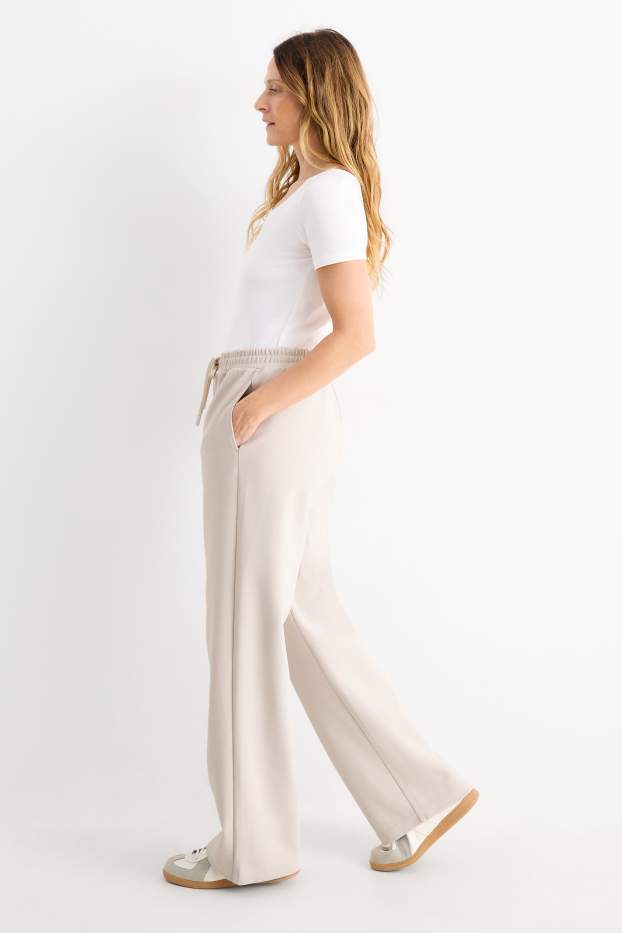 Dames - Joggingbroek - geribd - licht beige