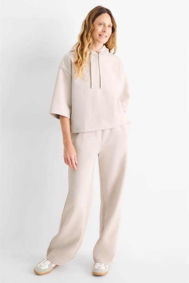 Dames - Joggingbroek - geribd - licht beige