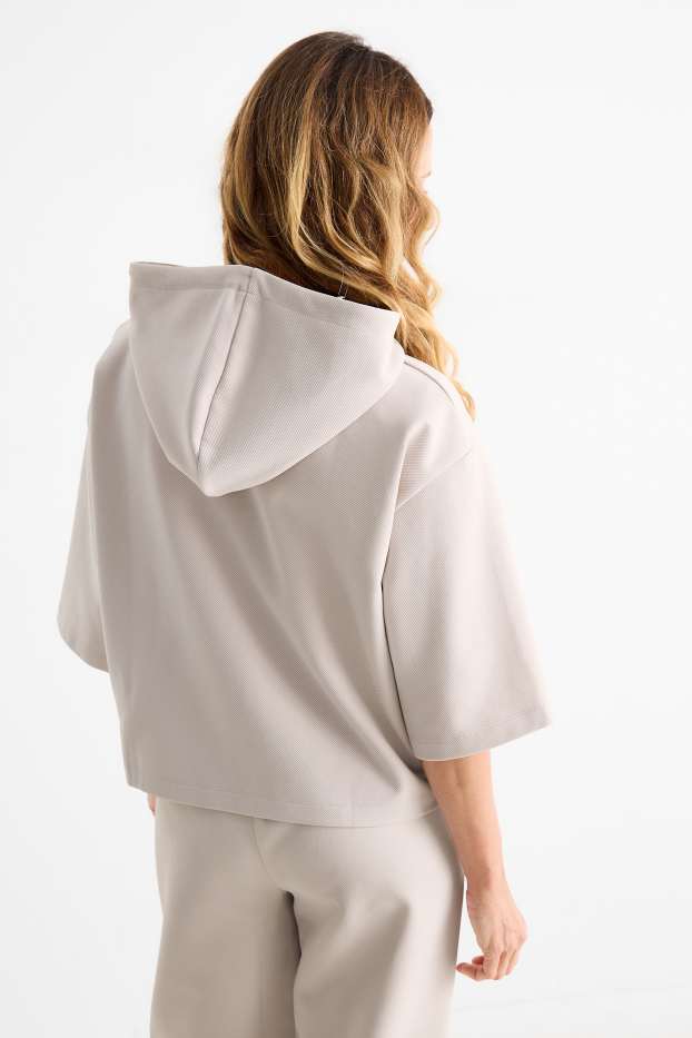 Femmes - Sweat à capuche - finition côtelée - beige clair
