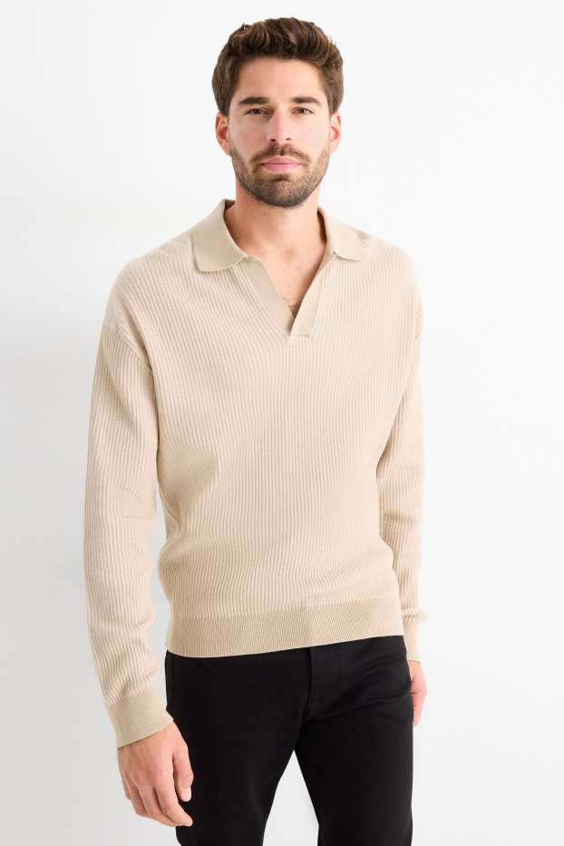 Herren - Pullover - gerippt - hellbeige