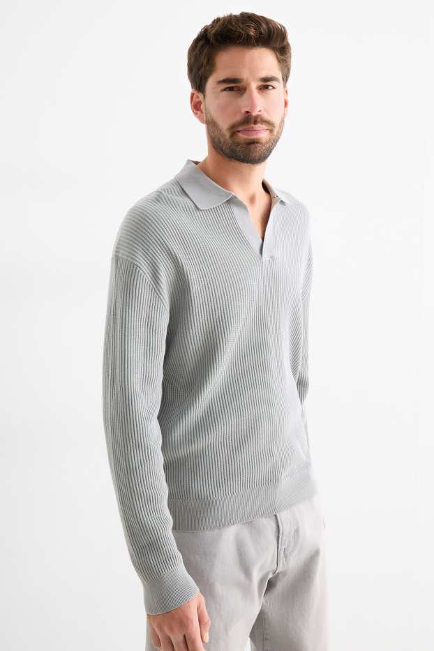 Herren - Pullover - gerippt - hellgrau