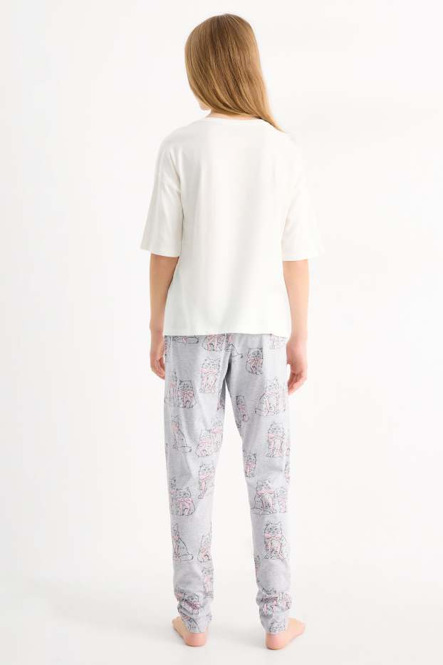 Children Girls - Multipack of 2 - cat - pyjamas - 4 piece - light gray
