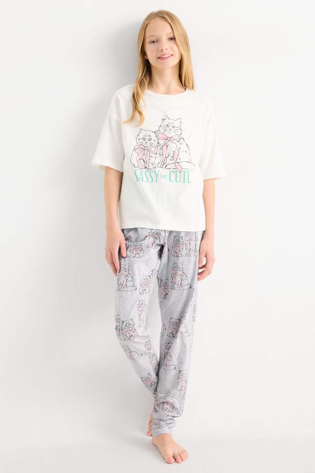 Children Girls - Multipack of 2 - cat - pyjamas - 4 piece - light gray