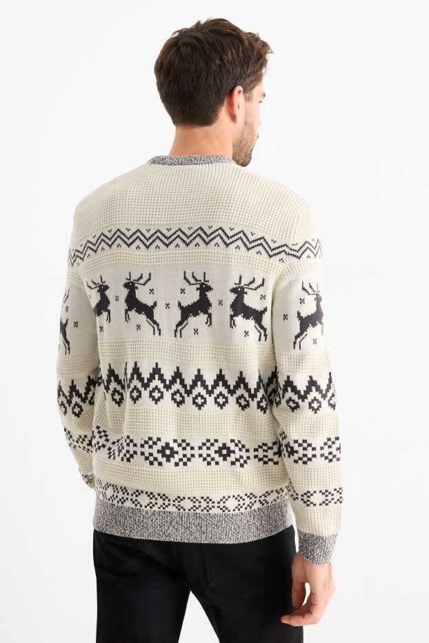 Uomo - Maglione natalizio - renna - fantasia - tessuto tramato - bianco crema