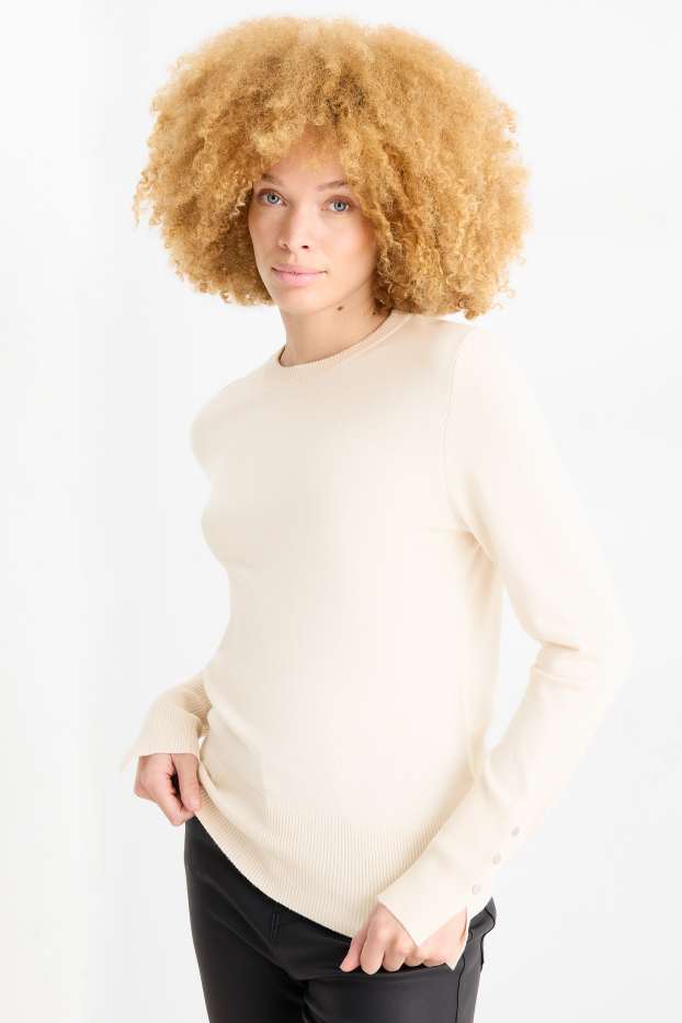 Femei - Pulover din tricot fin - crem