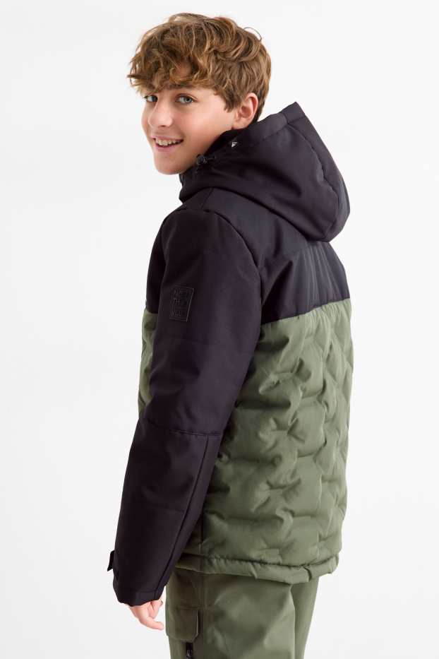 Children Boys - Ski jacket with hood - water-repellent - dark green