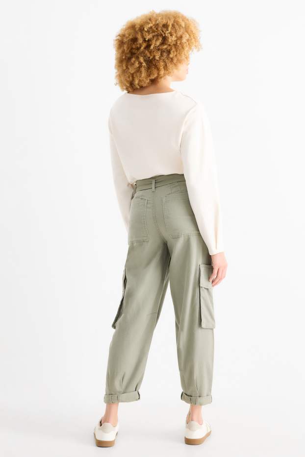Femmes - Pantalon cargo à ceinture - high waist - tapered fit - vert clair