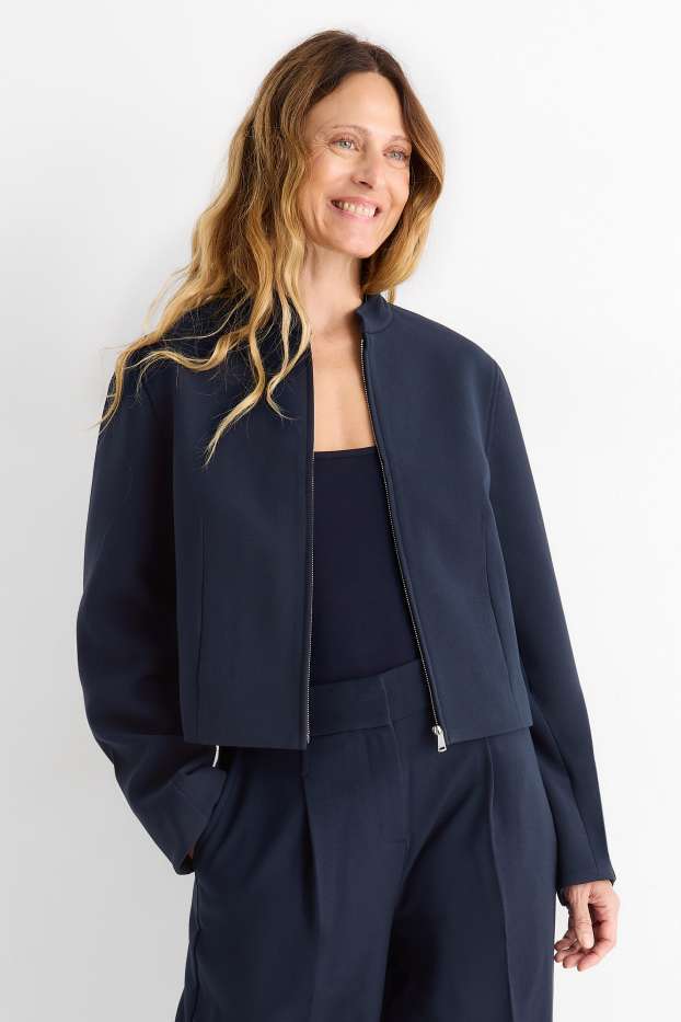 Femei - Blazer crop supradimensionat - albastru închis