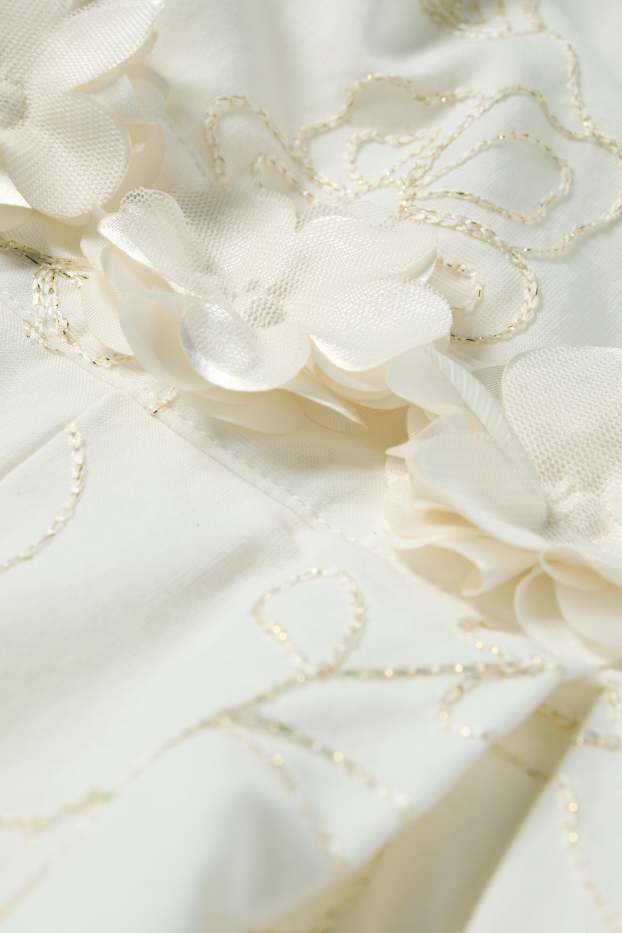 Enfants filles - Fleur - robe - finition brillante - allure festive - blanc