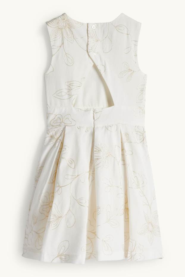 Enfants filles - Fleur - robe - finition brillante - allure festive - blanc