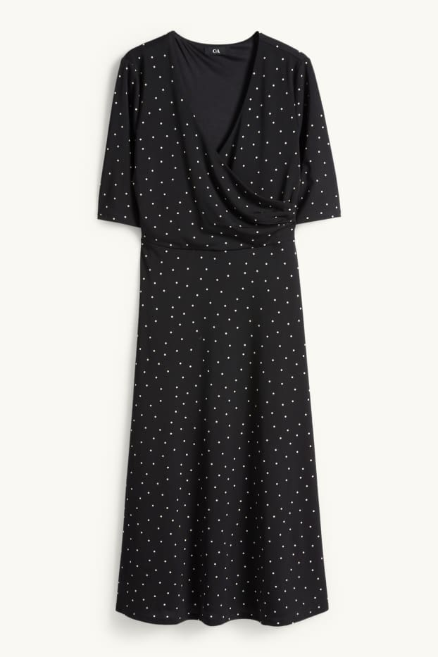 Damen - Kleid mit V-Ausschnitt - Straight Fit - gepunktet - schwarz