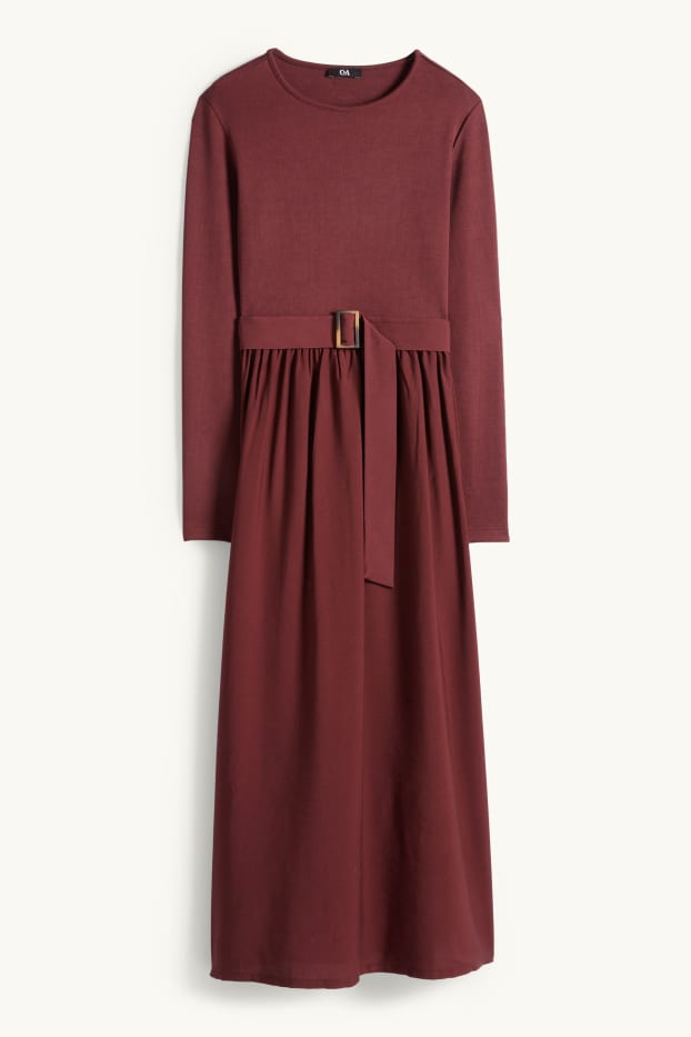 Dámské - Šaty fit & flare s páskem - bordeaux