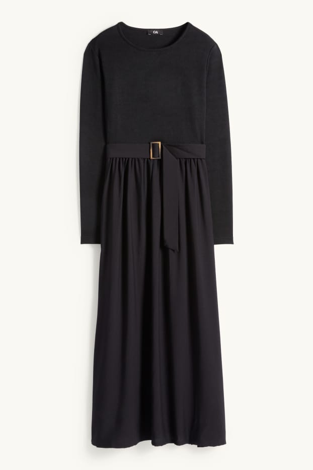 Dames - Fit & flare-jurk met ceintuur - zwart