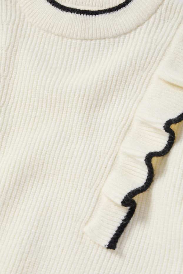 Enfants filles - Pull - finition côtelée - blanc crème