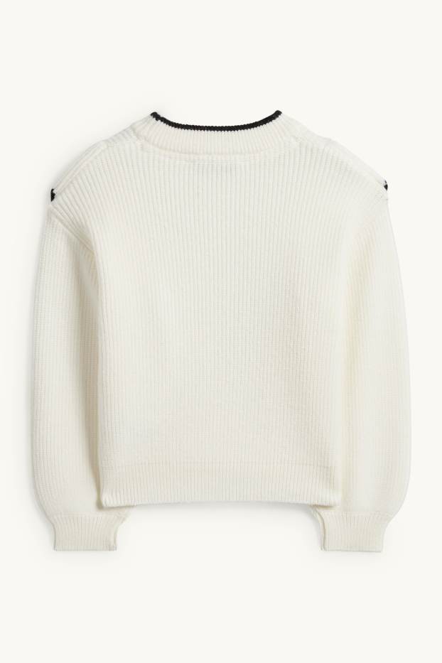 Enfants filles - Pull - finition côtelée - blanc crème