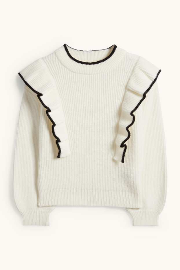 Enfants filles - Pull - finition côtelée - blanc crème