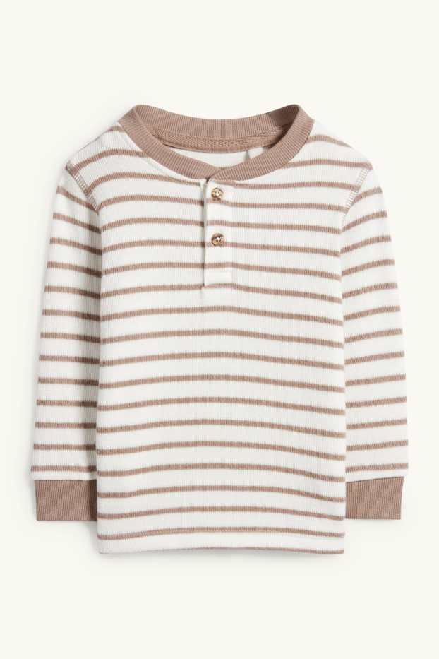Miminka - chlapci - Tričko s dlouhým rukávem pro miminka - pruhované - strukturované - krémově bílá
