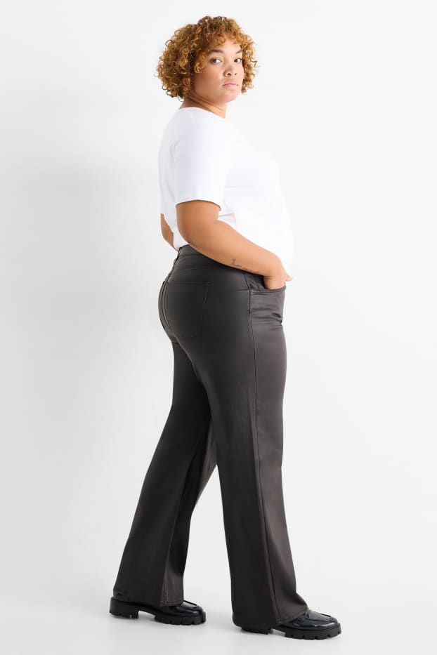 Damen - Stoffhose - High Waist - Wide Leg - schwarz