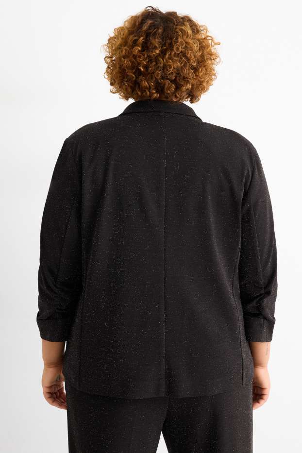 Femmes - Blazer - regular fit - effet brillant - noir