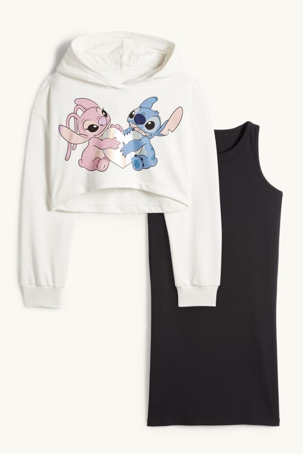 Bambine - Lilo & Stitch - set - felpa e vestito - 2 pezzi - bianco crema