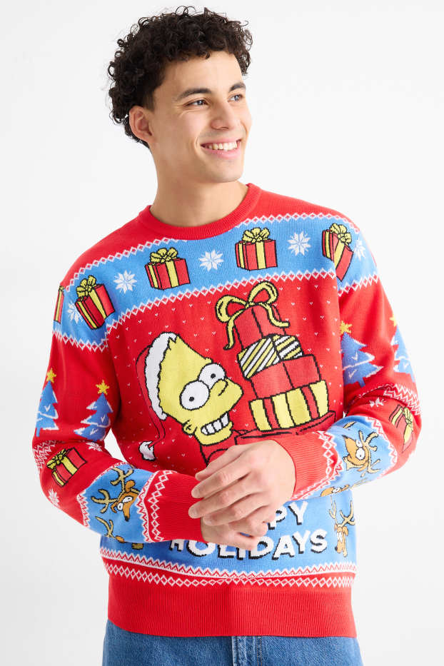 Hommes - Pull de Noël - Les Simpson - rouge